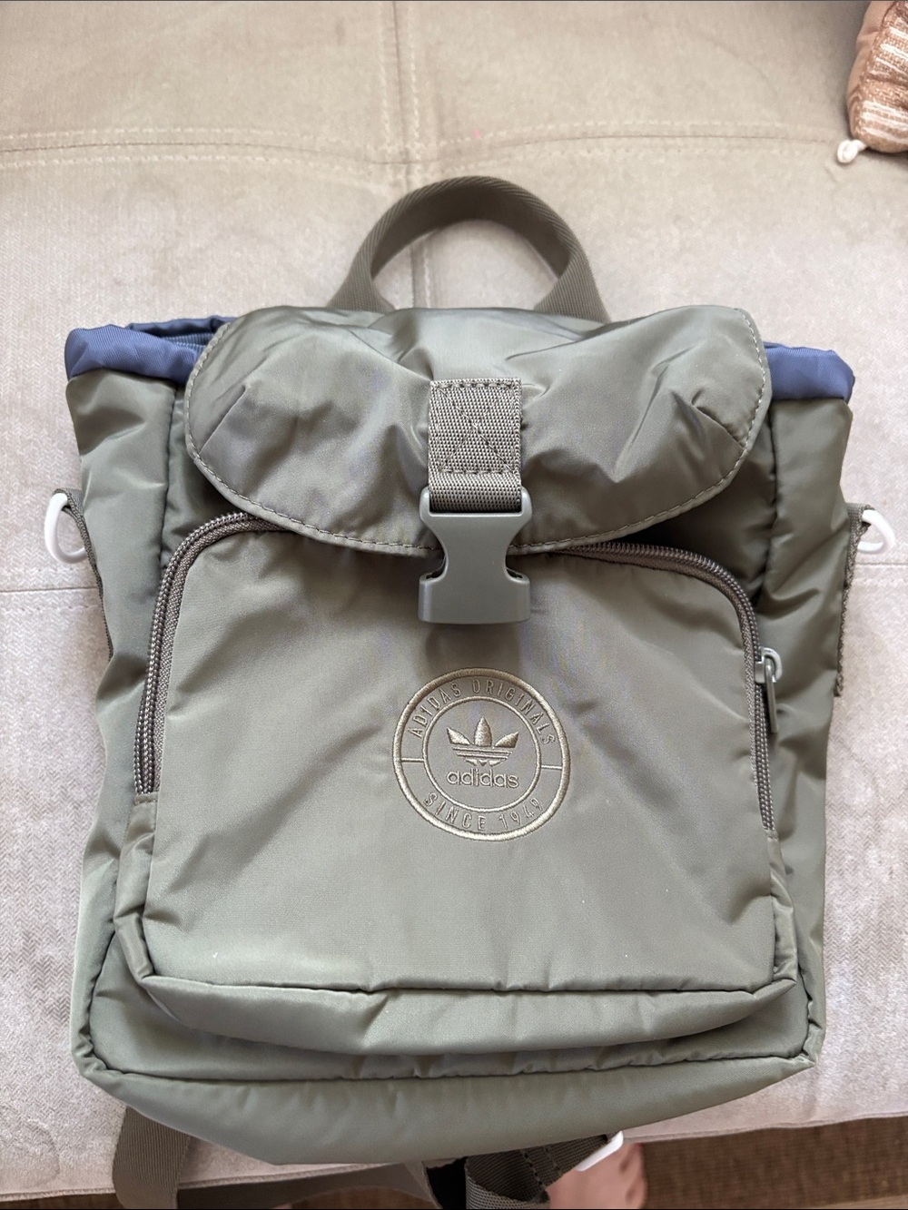 adidas Olive Green mini Top-Load Backpack with Front Pocket